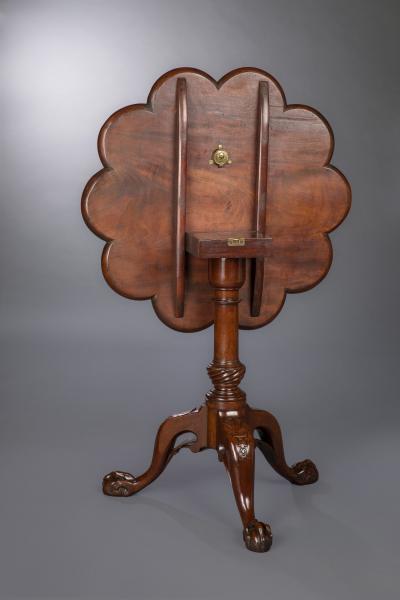 Fine Brass Inlaid Scalloped Tripod Table Attributed to Frederick Hintz
