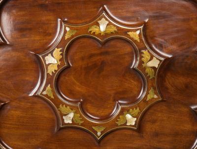 Fine Brass Inlaid Scalloped Tripod Table Attributed to Frederick Hintz