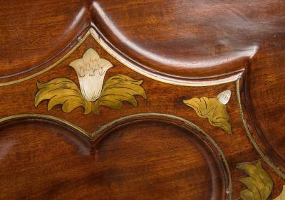 Fine Brass Inlaid Scalloped Tripod Table Attributed to Frederick Hintz