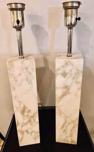 Fine Custom Pair of T H Robsjohn Gibbings Marble Column Form Table Lamps