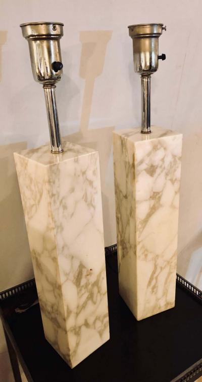 Fine Custom Pair of T H Robsjohn Gibbings Marble Column Form Table Lamps
