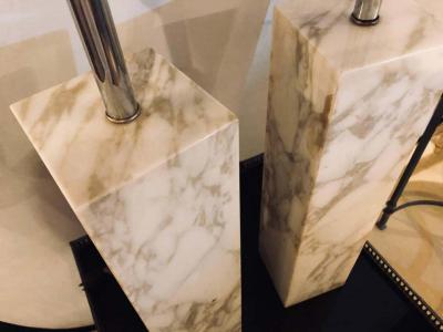 Fine Custom Pair of T H Robsjohn Gibbings Marble Column Form Table Lamps