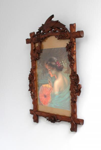 Fine French 1900s Hand Carved Frame with an Original Print