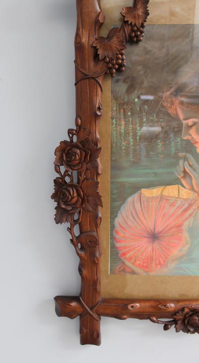 Fine French 1900s Hand Carved Frame with an Original Print