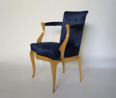 Fine French 1940s Armchair and Matching Stool