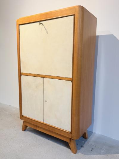 Fine French 1940s Sycamore and Parchment Secretary