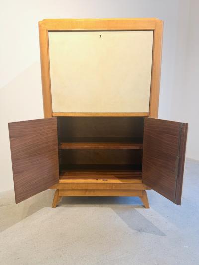 Fine French 1940s Sycamore and Parchment Secretary