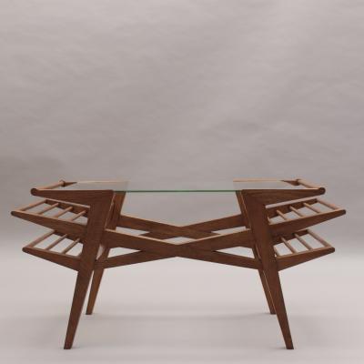 Fine French 1950s Oak and Glass Coffee Table by Maxime Old