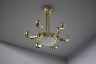 Fine French 1960s Brass and Glass Chandelier