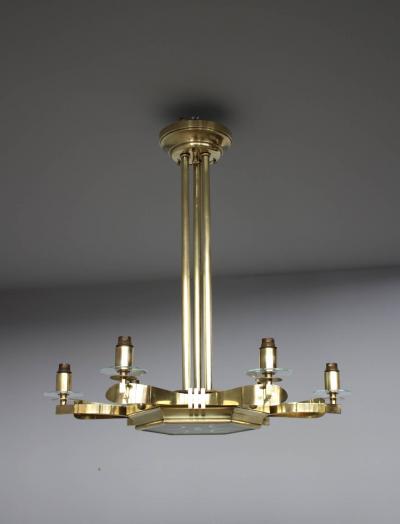 Fine French 1960s Brass and Glass Chandelier