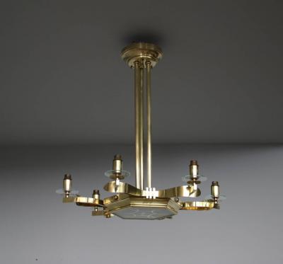 Fine French 1960s Brass and Glass Chandelier