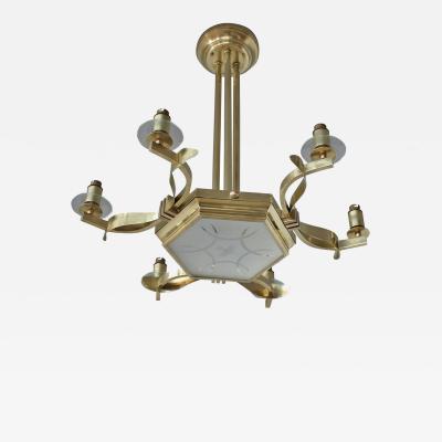 Fine French 1960s Brass and Glass Chandelier