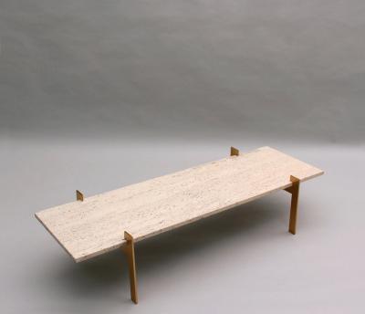 Fine French 1960s Brass and Travertine Coffee Table
