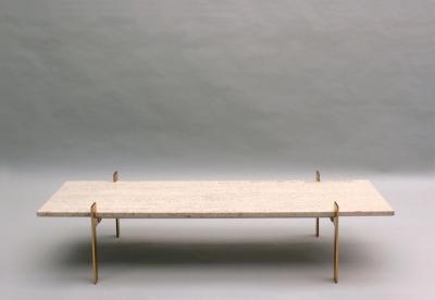 Fine French 1960s Brass and Travertine Coffee Table