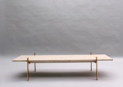 Fine French 1960s Brass and Travertine Coffee Table