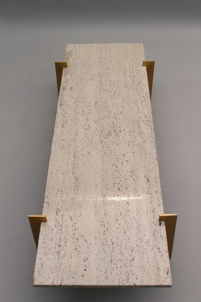 Fine French 1960s Brass and Travertine Coffee Table