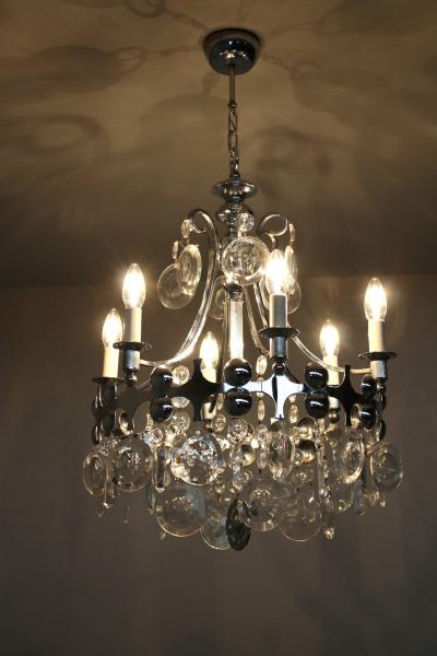 Fine French 1970s Metal and Glass Chandelier