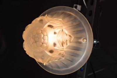 Fine French Art Deco Dome Chandelier in Frosted Glass with Brass Fittings