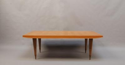 Fine French Art Deco Expandable Oak Table with Brass Ribbed Conical Legs