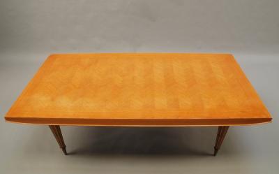 Fine French Art Deco Expandable Oak Table with Brass Ribbed Conical Legs