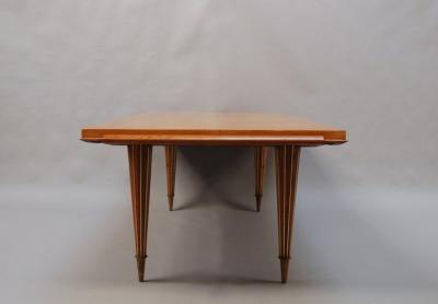 Fine French Art Deco Expandable Oak Table with Brass Ribbed Conical Legs