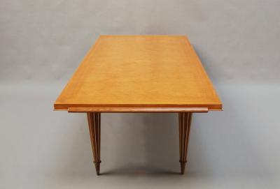 Fine French Art Deco Expandable Oak Table with Brass Ribbed Conical Legs