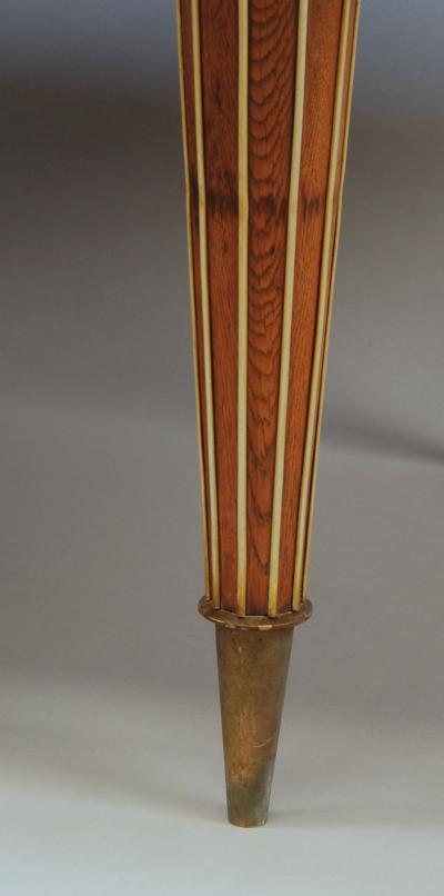 Fine French Art Deco Expandable Oak Table with Brass Ribbed Conical Legs