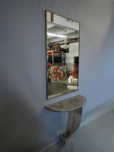 Fine French Art Deco Hammered Metal and Marble Console Table with Mirror