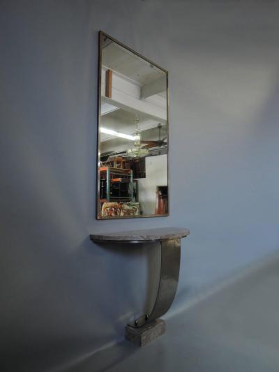Fine French Art Deco Hammered Metal and Marble Console Table with Mirror
