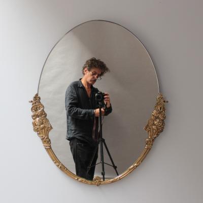 Fine French Art Deco Oval Mirror with a Solid Brass Frame