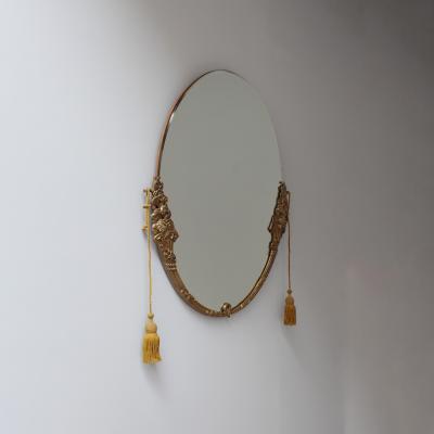 Fine French Art Deco Oval Mirror with a Solid Brass Frame