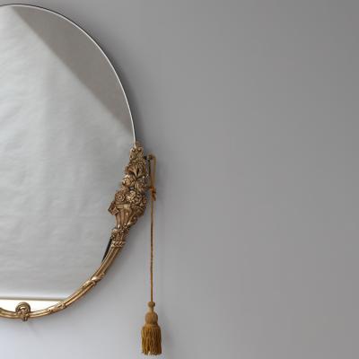Fine French Art Deco Oval Mirror with a Solid Brass Frame