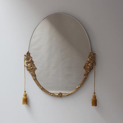 Fine French Art Deco Oval Mirror with a Solid Brass Frame