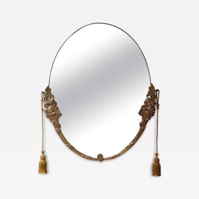 Fine French Art Deco Oval Mirror with a Solid Brass Frame