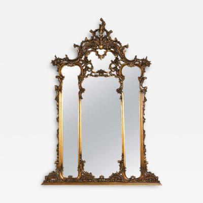 Fine French Carved Four Section Carved Rococo Over the Mantle Or Wall Mirror
