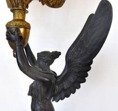 Fine French Empire 19th Century Bronze Candelabras Mounted as Lamps Pair