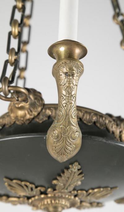 Fine French Empire Style Patinated Gilt Bronze Chandelier