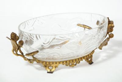 Fine French Japonisme Gilt Bronze Mounted Hand Carved Crystal Centerpiece