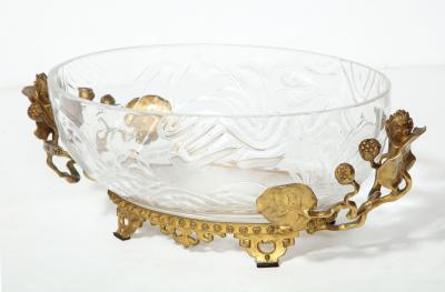 Fine French Japonisme Gilt Bronze Mounted Hand Carved Crystal Centerpiece