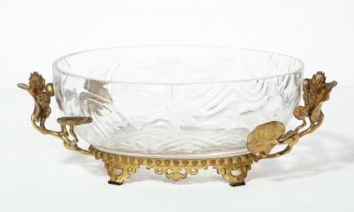 Fine French Japonisme Gilt Bronze Mounted Hand Carved Crystal Centerpiece