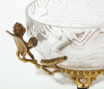 Fine French Japonisme Gilt Bronze Mounted Hand Carved Crystal Centerpiece