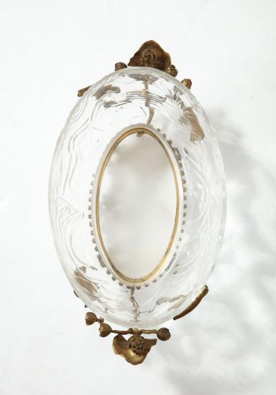 Fine French Japonisme Gilt Bronze Mounted Hand Carved Crystal Centerpiece
