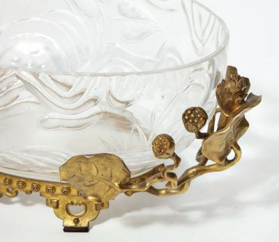 Fine French Japonisme Gilt Bronze Mounted Hand Carved Crystal Centerpiece