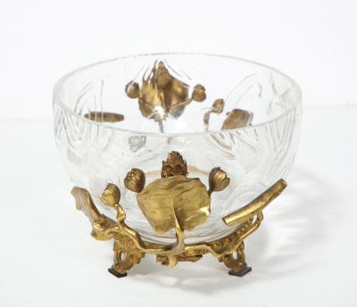 Fine French Japonisme Gilt Bronze Mounted Hand Carved Crystal Centerpiece