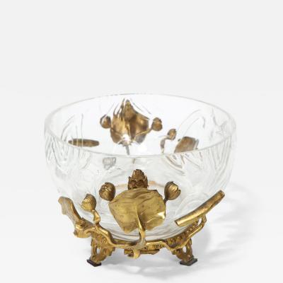 Fine French Japonisme Gilt Bronze Mounted Hand Carved Crystal Centerpiece