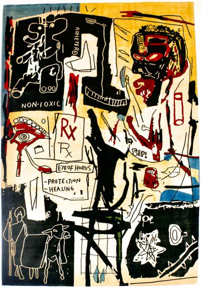 Fine French Wool Rug After Basquiat 6 8 x 9 8 