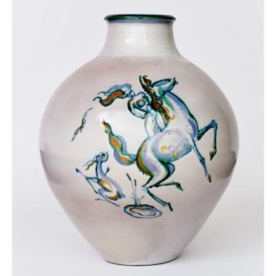 Fine Glazed Earthenware Vase with Amazons Decor