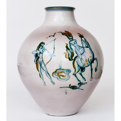 Fine Glazed Earthenware Vase with Amazons Decor