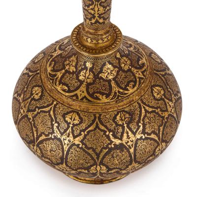 Fine Indian Gold Damascened Koftgari Steel Bottle and Stopper