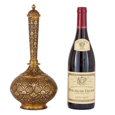Fine Indian Gold Damascened Koftgari Steel Bottle and Stopper
